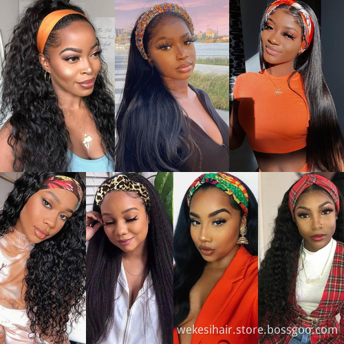 Wholesale Headband Kinky Ponytail Glueless Human Hair Wigs With Headband For Black Women Water Deep Wave Headband Wig Cap